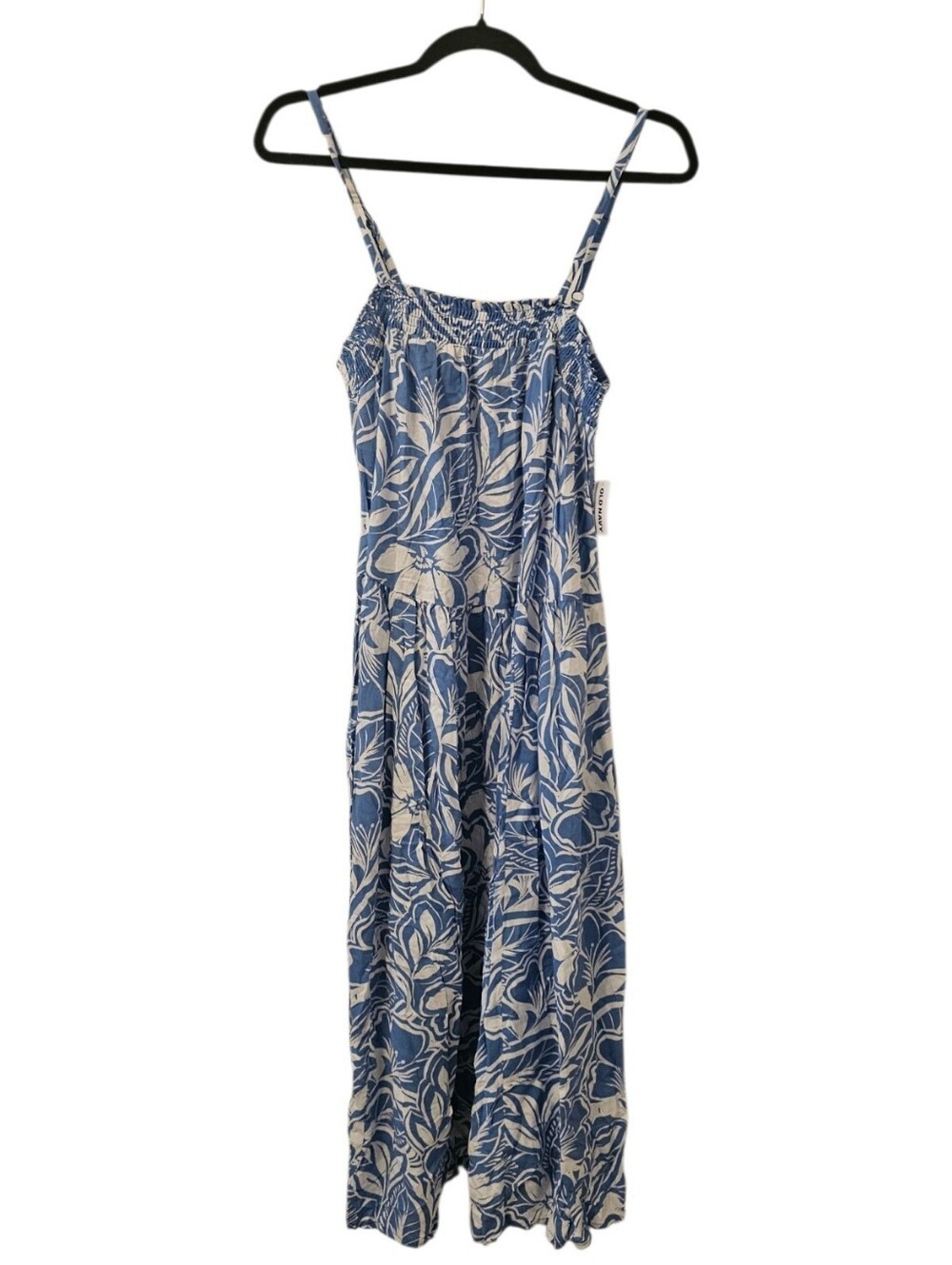 Blue and White Old Navy Women's Airy Smocked Floral Maxi Dress
